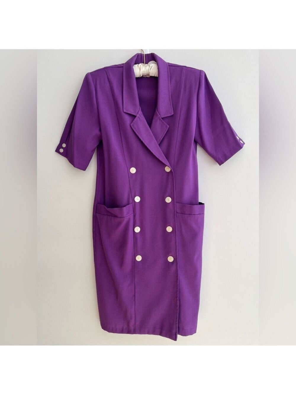 V.I.PETITES Vintage Double Breasted Purple Midi Dress Retro 80's 90's Canada - Picture 2 of 16